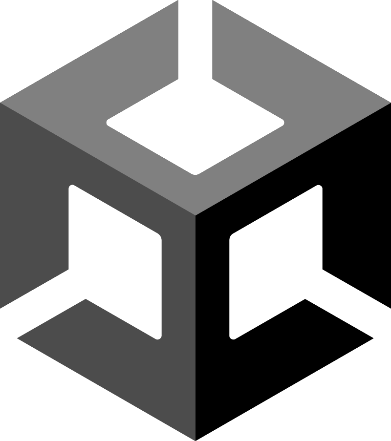Unity Learn logo with white and black stylized cube symbol. Unity Learn provides free tutorials, courses, and resources for game development and interactive experiences using Unity. The background is plain white, creating a creative and educational environment.